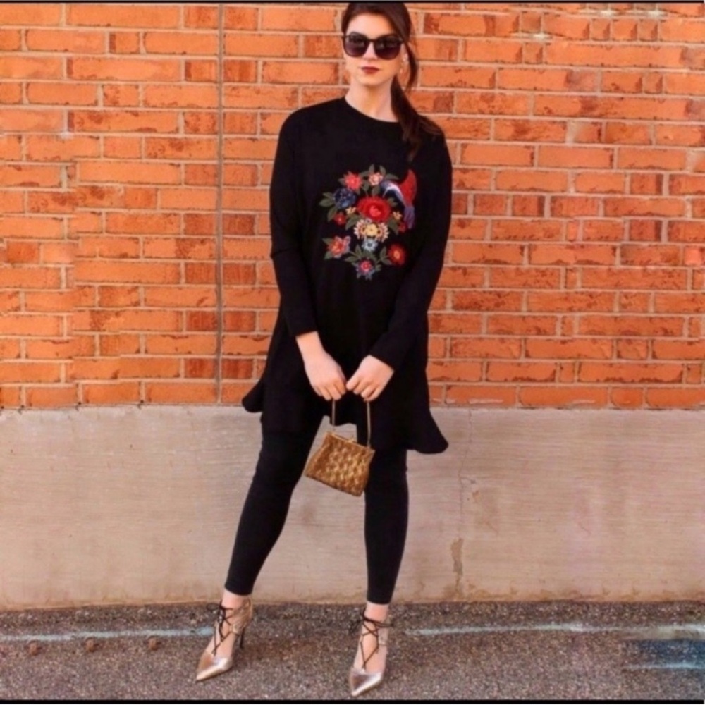 ZARA EMBROIDERED DRESS FRILL HEM LONG SLEEVE 
Size S